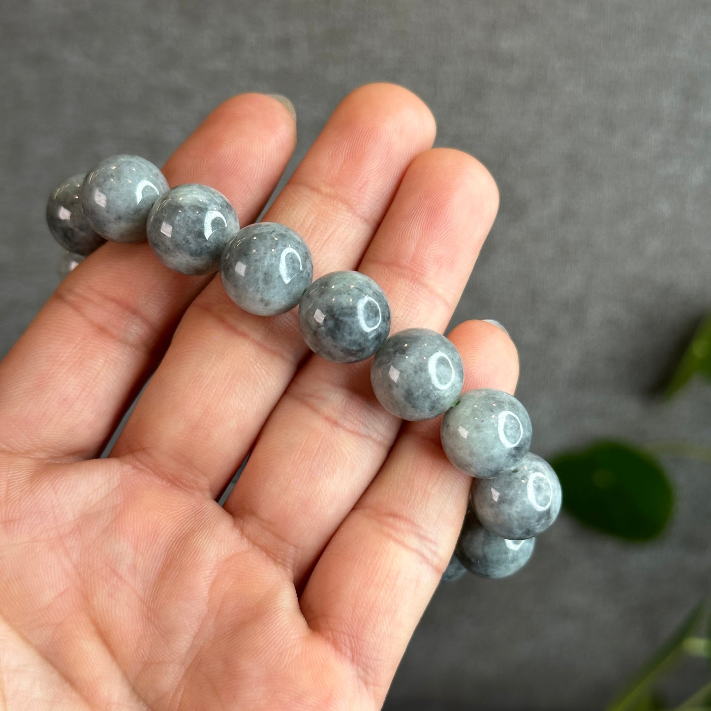 Black-Grey Jadeite Jade Bracelet Size 13.5 mm