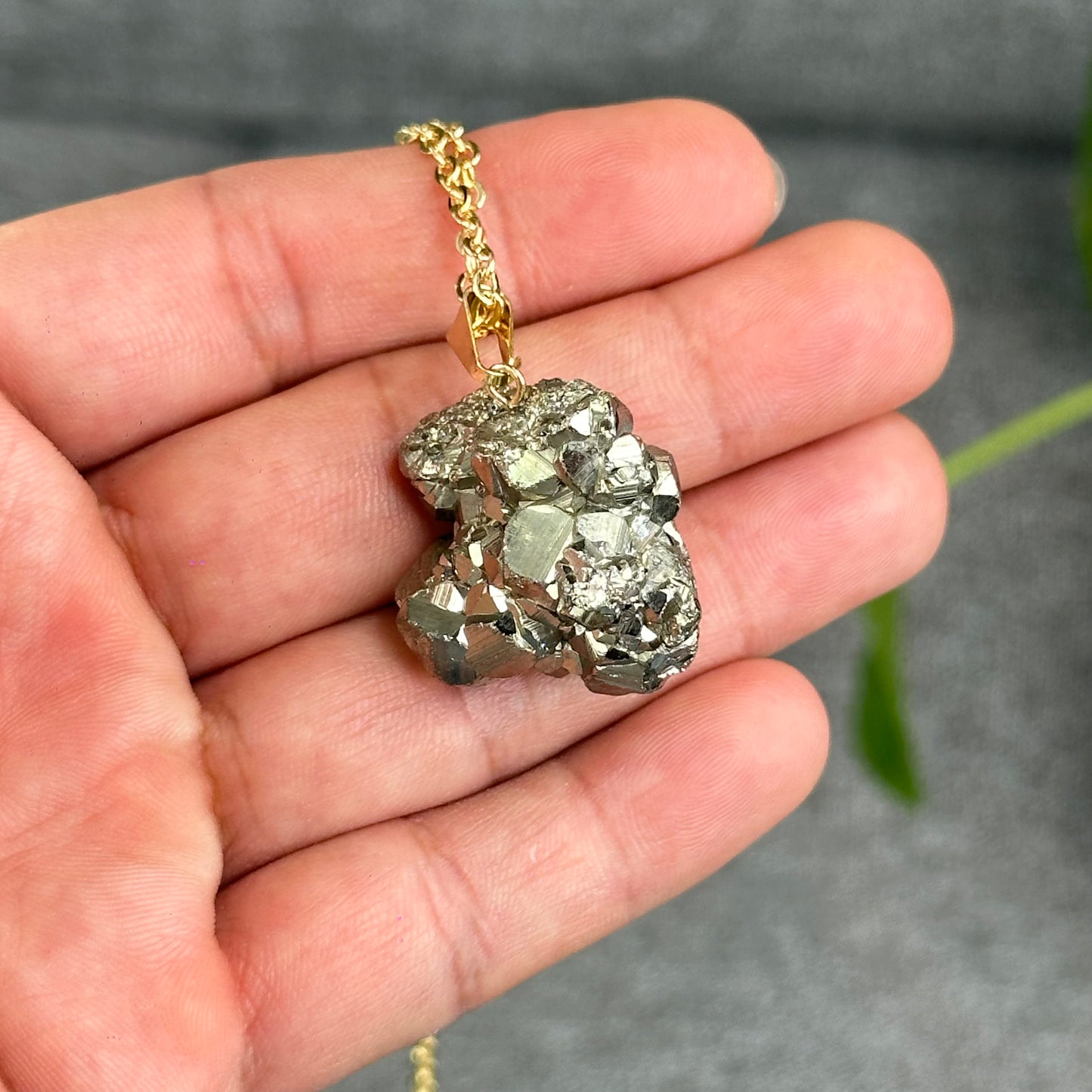 Natural Pyrite Necklace with Chain
