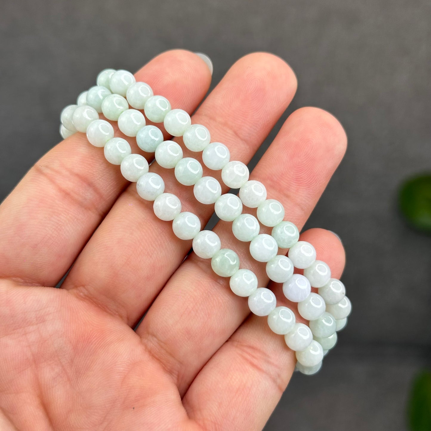 Natural Ivory Light Green Buddha Pendant Type A Jadeite Jade Triple Wrap Bracelet Size 6 mm