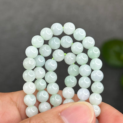 Natural Ivory Light Green Buddha Pendant Type A Jadeite Jade Triple Wrap Bracelet Size 6 mm