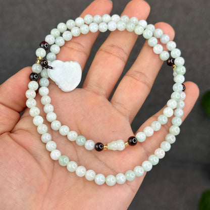 Natural Ivory Light Green Buddha Pendant Type A Jadeite Jade Triple Wrap Bracelet Size 6 mm