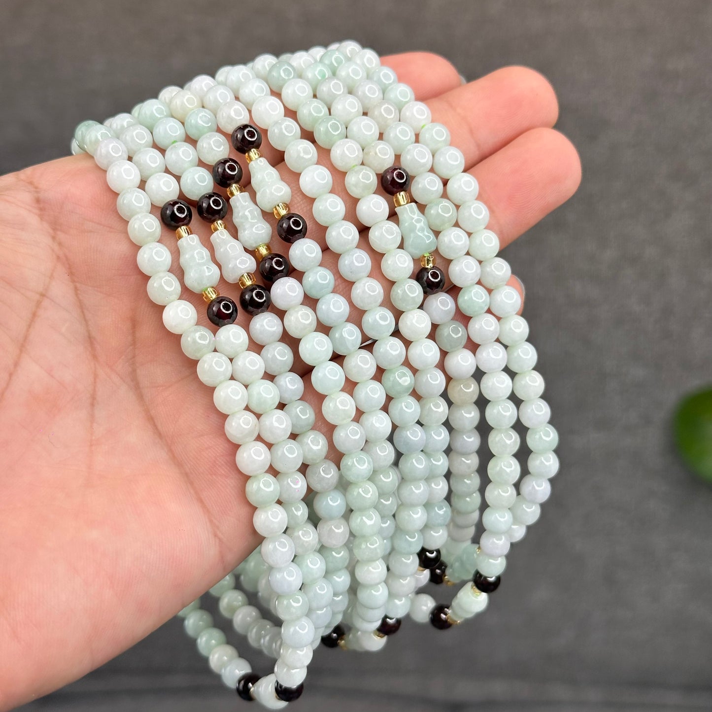 Natural Ivory Light Green Buddha Pendant Type A Jadeite Jade Triple Wrap Bracelet Size 6 mm