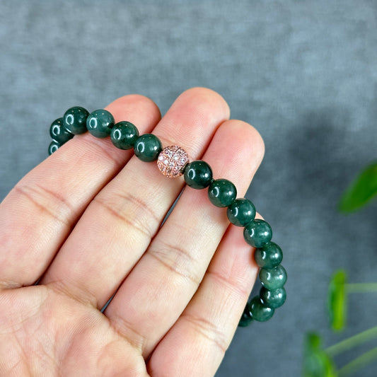 Water Green Natural Jadeite Jade Bracelet Size 7.6 mm