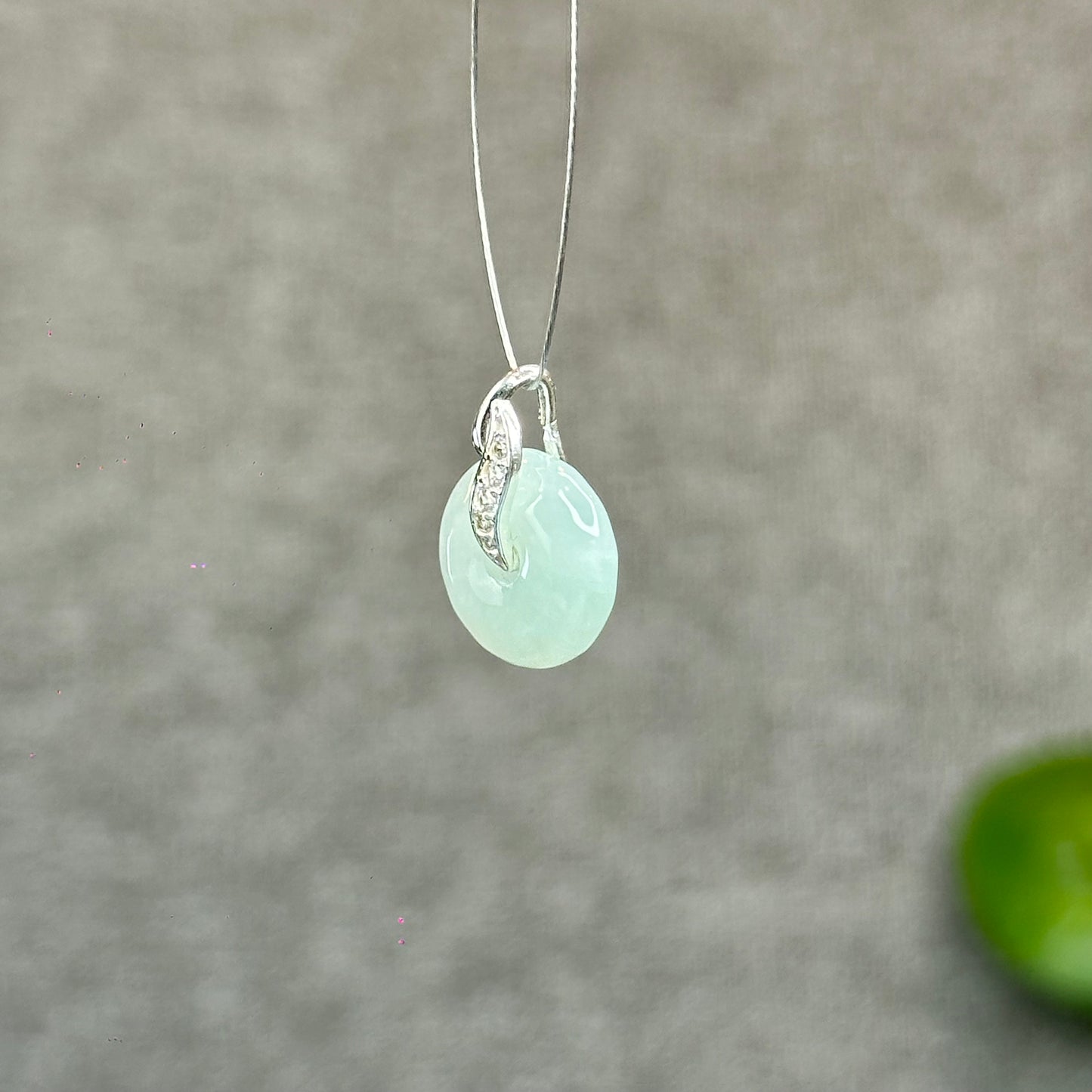 Natural Ivory Light Green Jadeite Type A Jade Donut Charm with Silver Setting Size 13 mm by 4 mm