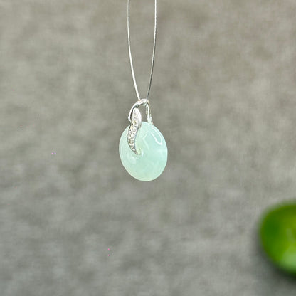 Natural Ivory Light Green Jadeite Type A Jade Donut Charm with Silver Setting Size 13 mm by 4 mm
