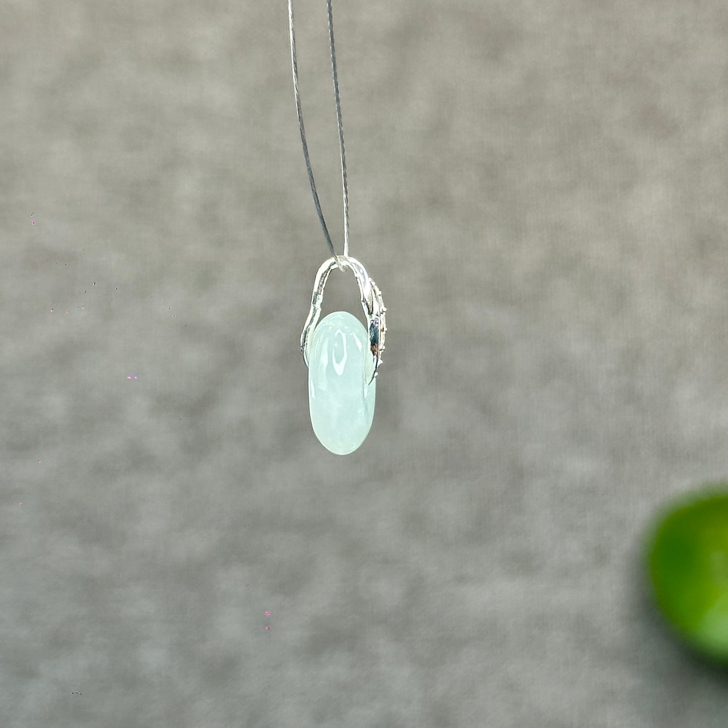 Natural Ivory Light Green Jadeite Type A Jade Donut Charm with Silver Setting Size 13 mm by 4 mm