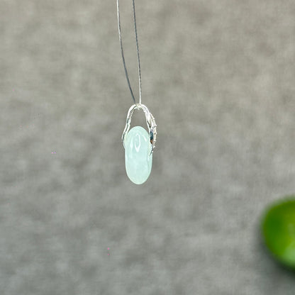Natural Ivory Light Green Jadeite Type A Jade Donut Charm with Silver Setting Size 13 mm by 4 mm