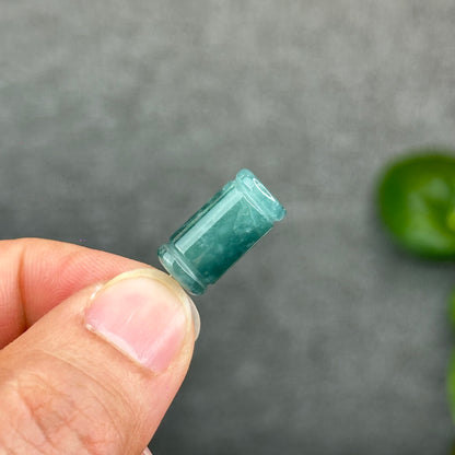 Natural Water Green Color Semi-Translucent Type A Jadeite Jade Lu Thong Charm Size 17.5 mm by 8.8 mm