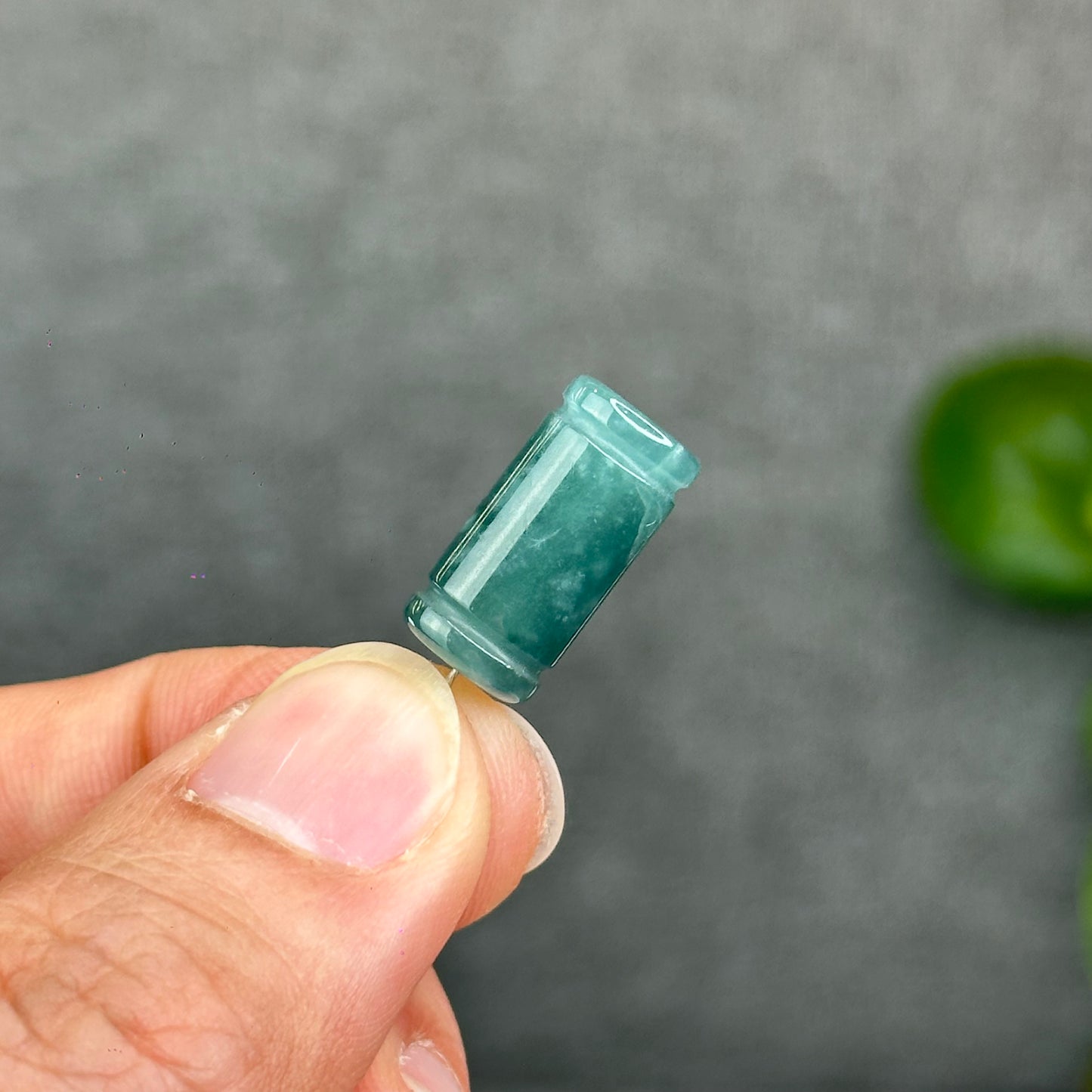 Natural Water Green Color Semi-Translucent Type A Jadeite Jade Lu Thong Charm Size 17.5 mm by 8.8 mm