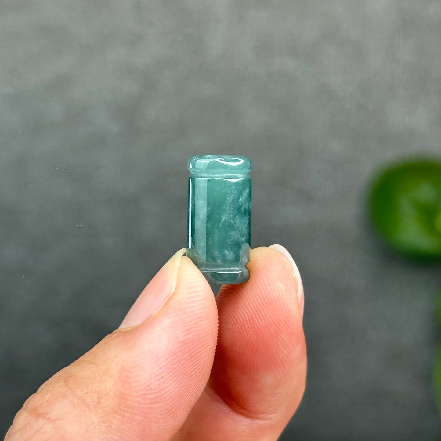 Natural Water Green Color Semi-Translucent Type A Jadeite Jade Lu Thong Charm Size 17.5 mm by 8.8 mm