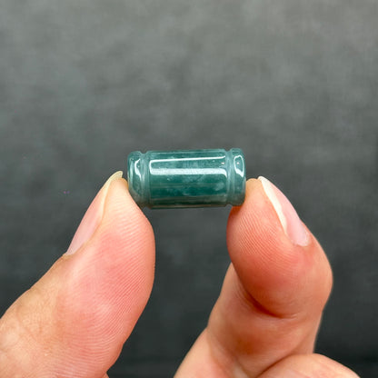 Natural Water Green Color Semi-Translucent Type A Jadeite Jade Lu Thong Charm Size 17.5 mm by 8.8 mm