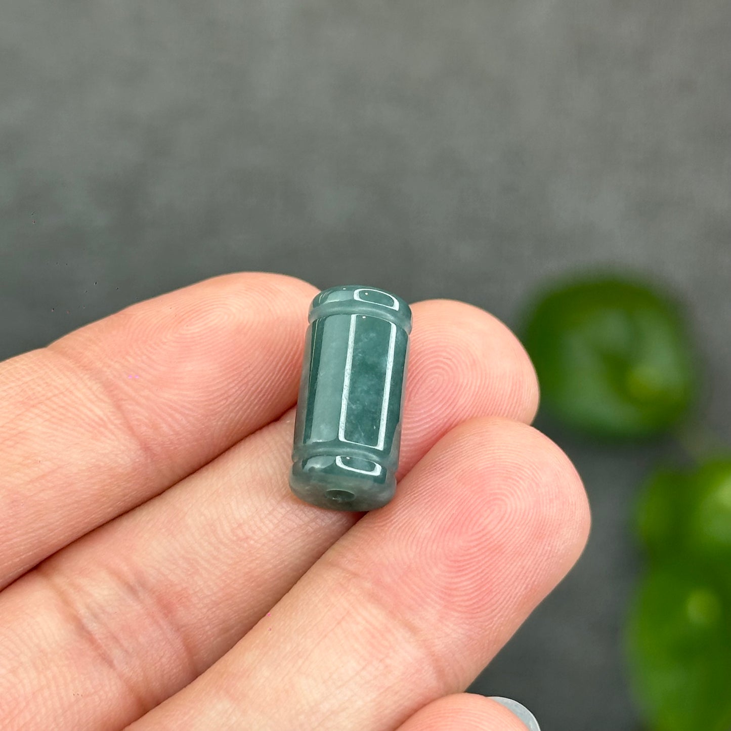 Natural Water Green Color Semi-Translucent Type A Jadeite Jade Lu Thong Charm Size 17.5 mm by 8.8 mm