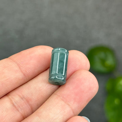 Natural Water Green Color Semi-Translucent Type A Jadeite Jade Lu Thong Charm Size 17.5 mm by 8.8 mm