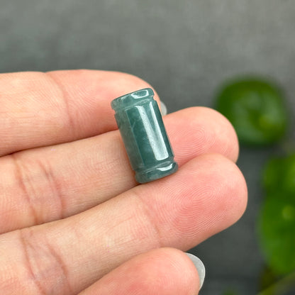 Natural Water Green Color Semi-Translucent Type A Jadeite Jade Lu Thong Charm Size 17.5 mm by 8.8 mm