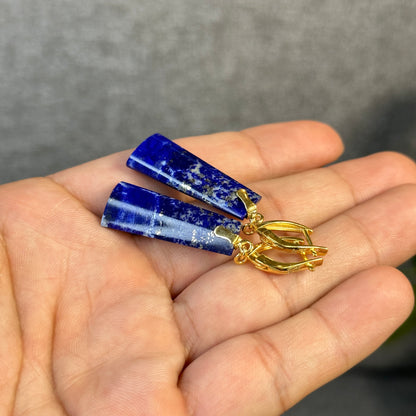 Lapis Lazuli Rectangle Dangle Earrings in 10K Yellow Gold Setting