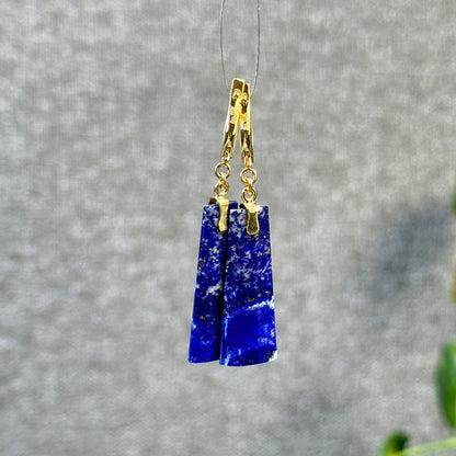 Lapis Lazuli Rectangle Dangle Earrings in 10K Yellow Gold Setting