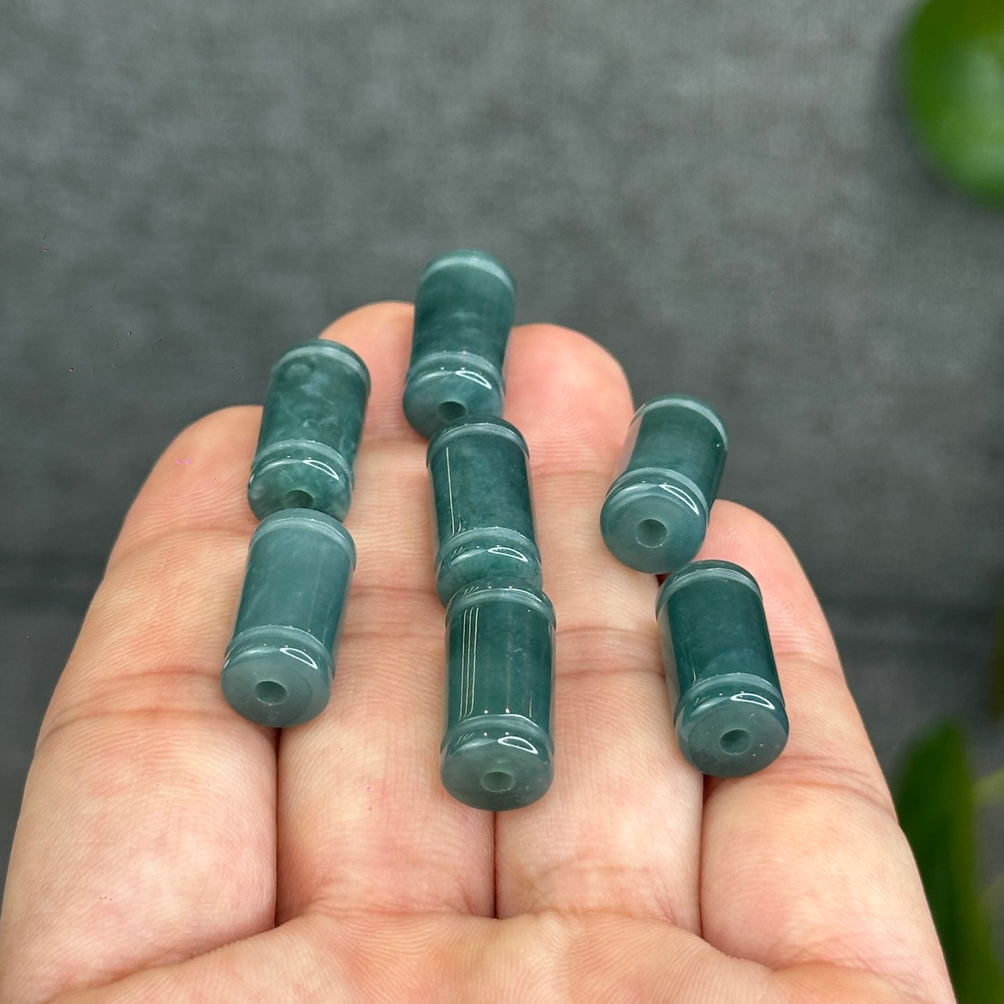 Natural Water Green Color Semi-Translucent Type A Jadeite Jade Lu Thong Charm Size 17.5 mm by 8.8 mm