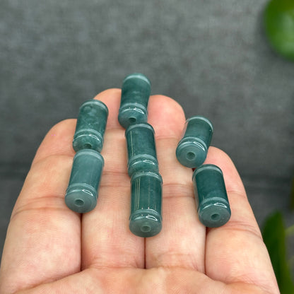 Natural Water Green Color Semi-Translucent Type A Jadeite Jade Lu Thong Charm Size 17.5 mm by 8.8 mm