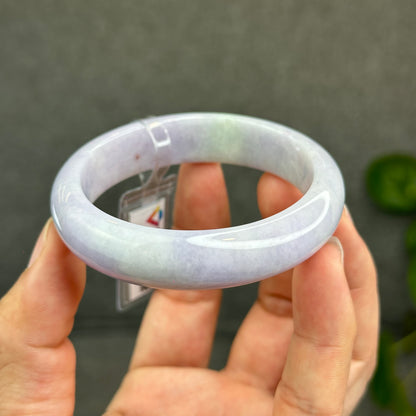 Natural Semi-Translucent Taro Purple with Light Green Type A Jadeite Jade Bangle Leaf Style Size 55 mm