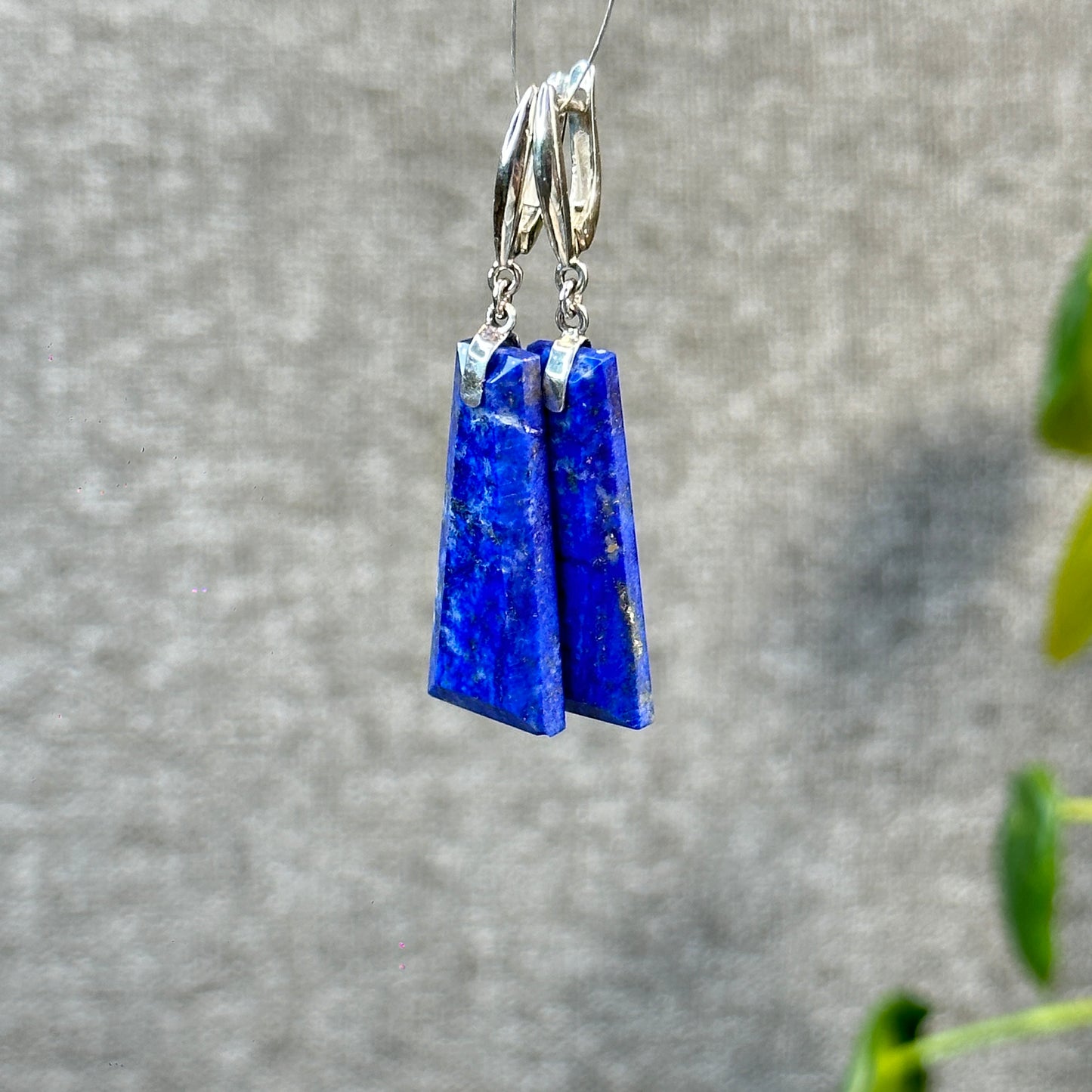 Lapis Lazuli Rectangle Dangle Earrings in Silver Setting