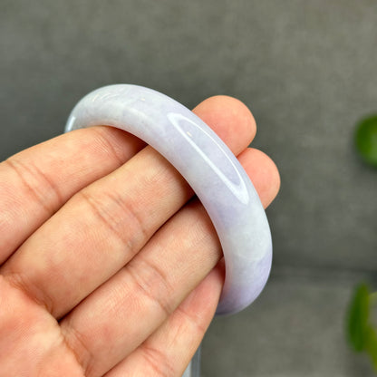 Natural Semi-Translucent Taro Purple with Light Green Type A Jadeite Jade Bangle Leaf Style Size 55 mm