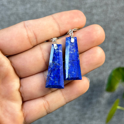 Lapis Lazuli Rectangle Dangle Earrings in Silver Setting