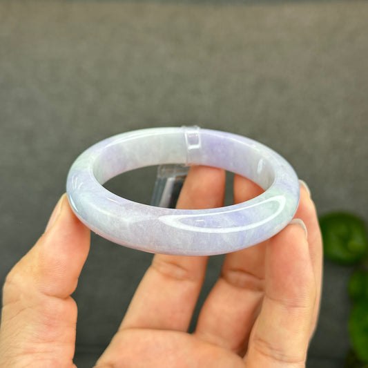Natural Semi-Translucent Taro Purple with Light Green Type A Jadeite Jade Bangle Leaf Style Size 54.2 mm
