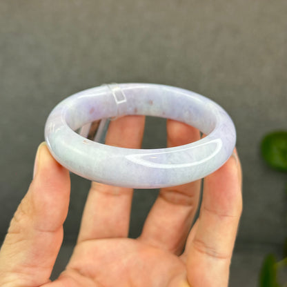 Natural Semi-Translucent Taro Purple with Light Green Type A Jadeite Jade Bangle Leaf Style Size 56.8 mm