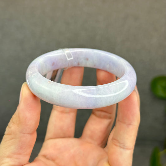 Natural Semi-Translucent Taro Purple with Light Green Type A Jadeite Jade Bangle Leaf Style Size 56.8 mm