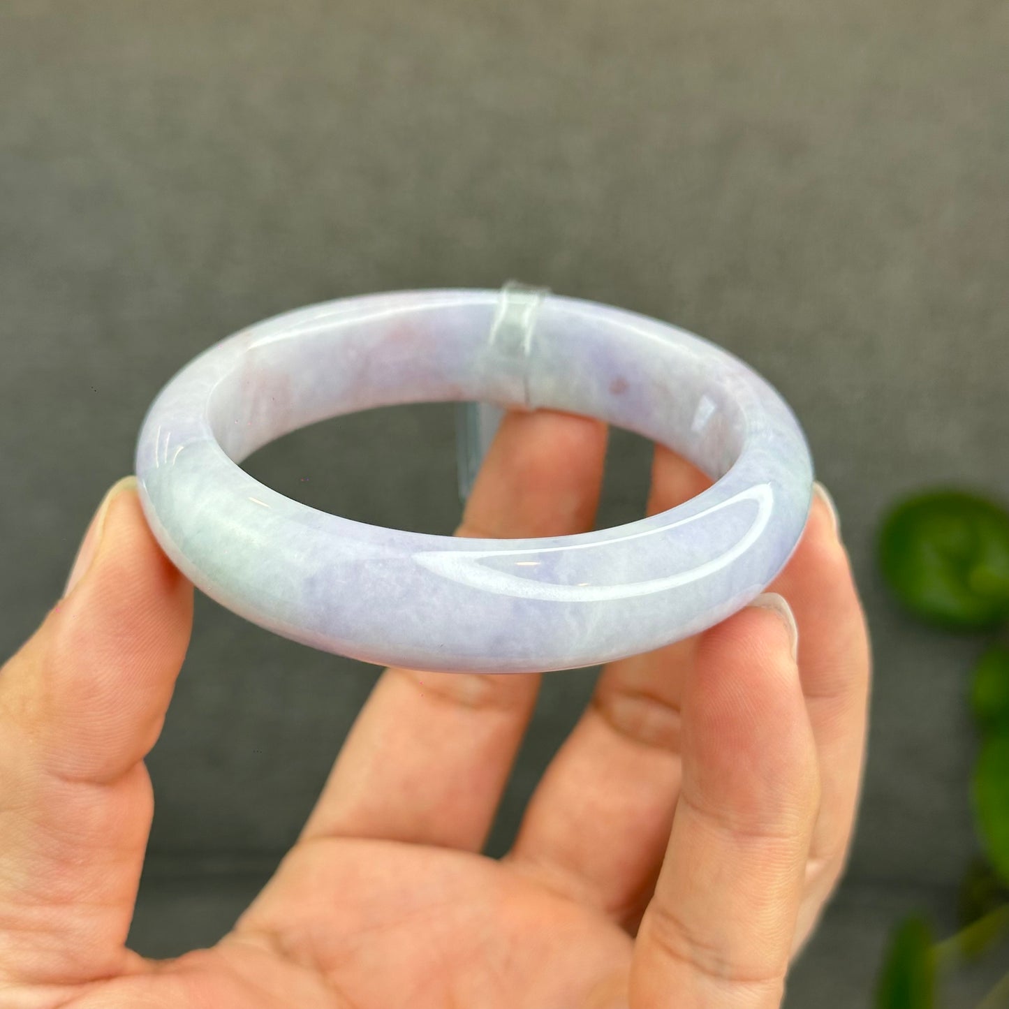 Natural Semi-Translucent Taro Purple with Light Green Type A Jadeite Jade Bangle Leaf Style Size 56.8 mm