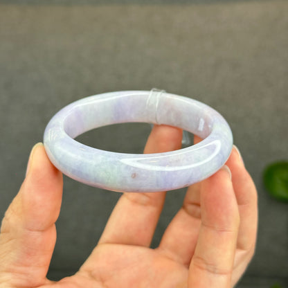 Natural Semi-Translucent Taro Purple with Light Green Type A Jadeite Jade Bangle Leaf Style Size 56.8 mm