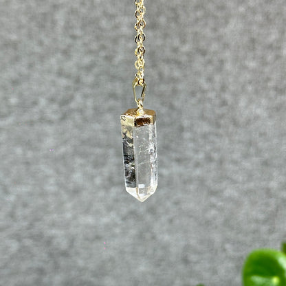 Natural Clear Quartz Double terminated Necklace with Chain Gold Plated