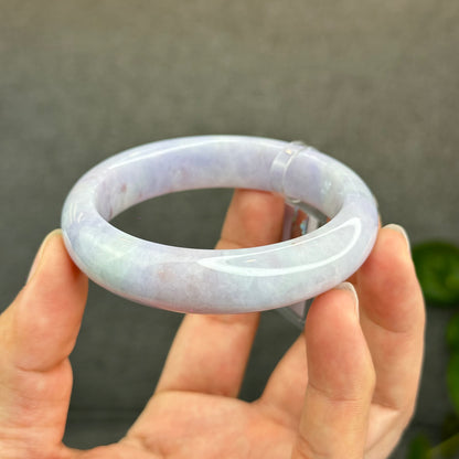 Natural Semi-Translucent Taro Purple with Light Green Type A Jadeite Jade Bangle Leaf Style Size 56.8 mm
