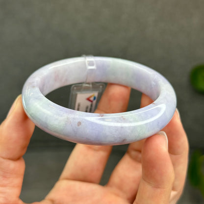 Natural Semi-Translucent Taro Purple with Light Green Type A Jadeite Jade Bangle Leaf Style Size 56.8 mm