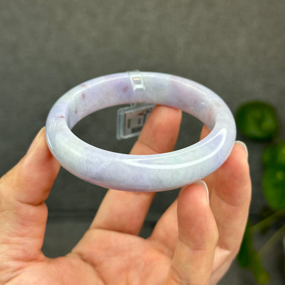 Natural Semi-Translucent Taro Purple with Light Green Type A Jadeite Jade Bangle Leaf Style Size 56.8 mm