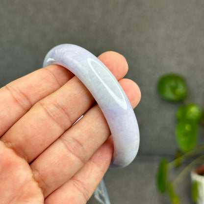 Natural Semi-Translucent Taro Purple with Light Green Type A Jadeite Jade Bangle Leaf Style Size 56.8 mm