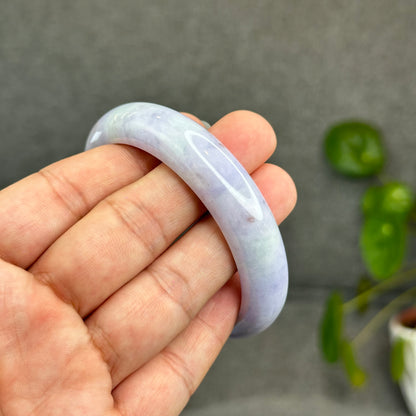 Natural Semi-Translucent Taro Purple with Light Green Type A Jadeite Jade Bangle Leaf Style Size 56.8 mm