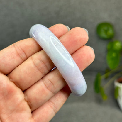 Natural Semi-Translucent Taro Purple with Light Green Type A Jadeite Jade Bangle Leaf Style Size 56.8 mm