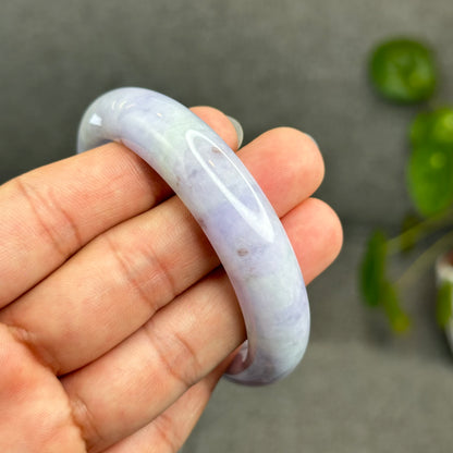 Natural Semi-Translucent Taro Purple with Light Green Type A Jadeite Jade Bangle Leaf Style Size 56.8 mm