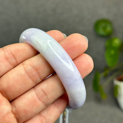 Natural Semi-Translucent Taro Purple with Light Green Type A Jadeite Jade Bangle Leaf Style Size 56.8 mm