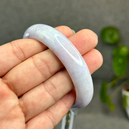 Natural Semi-Translucent Taro Purple with Light Green Type A Jadeite Jade Bangle Leaf Style Size 56.8 mm