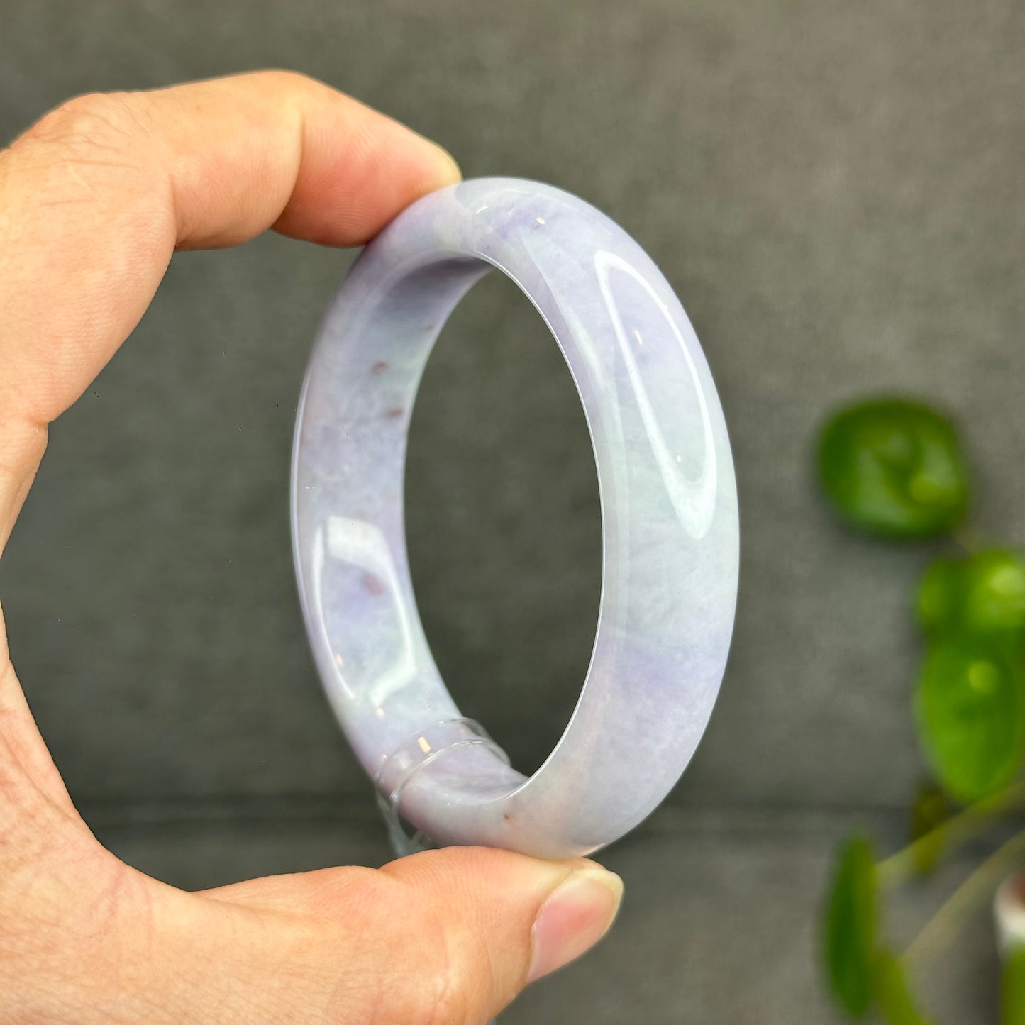 Natural Semi-Translucent Taro Purple with Light Green Type A Jadeite Jade Bangle Leaf Style Size 56.8 mm