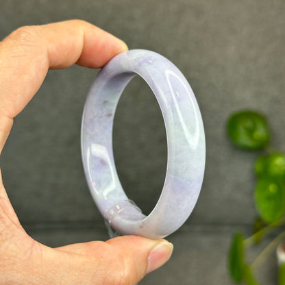 Natural Semi-Translucent Taro Purple with Light Green Type A Jadeite Jade Bangle Leaf Style Size 56.8 mm