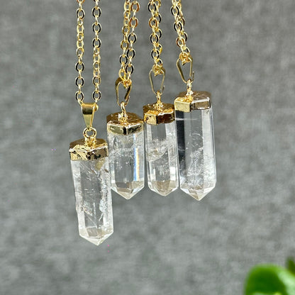 Natural Clear Quartz Double terminated Necklace with Chain Gold Plated