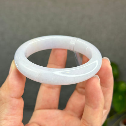 Natural Semi-Translucent Ivory White with Taro Light Purple Type A Jadeite Jade Bangle Leaf Style Size 55 mm