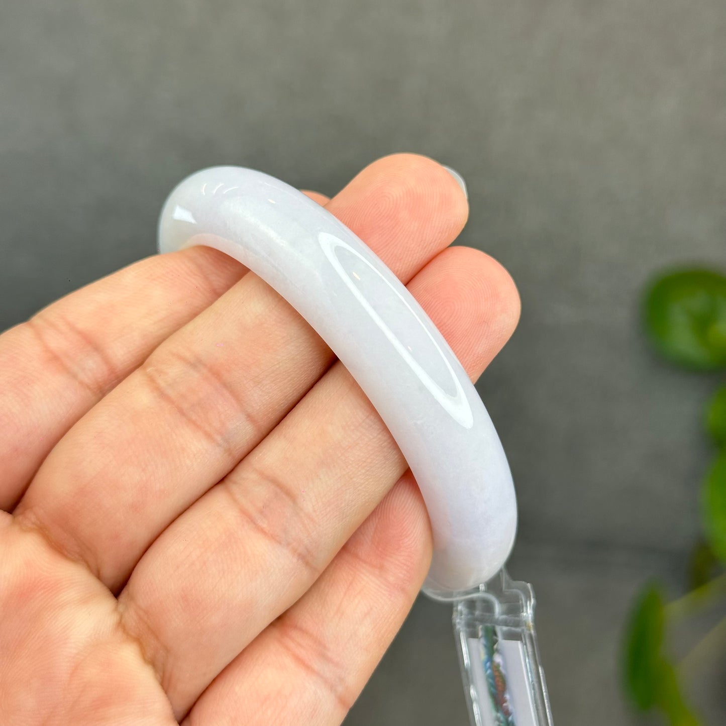 Natural Semi-Translucent Ivory White with Taro Light Purple Type A Jadeite Jade Bangle Leaf Style Size 55 mm