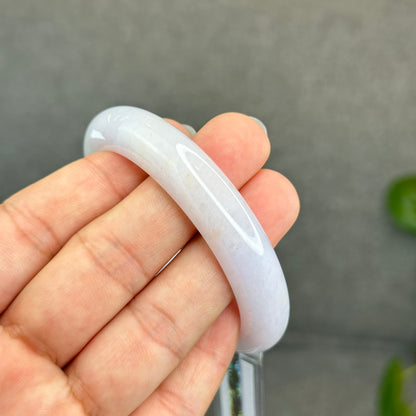 Natural Semi-Translucent Ivory White with Taro Light Purple Type A Jadeite Jade Bangle Leaf Style Size 55 mm
