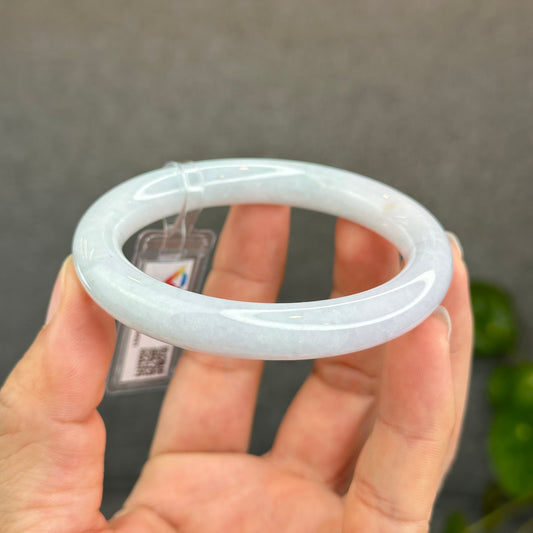 Natural Semi-Translucent Light Green with Touch of Light Taro Purple Type A Jadeite Jade Bangle Chopstick Style Size 56.4 mm