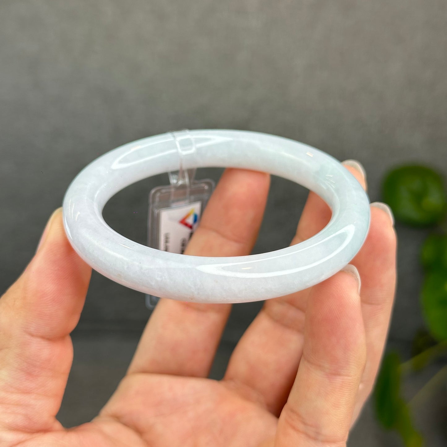 Natural Semi-Translucent Light Green with Touch of Light Taro Purple Type A Jadeite Jade Bangle Chopstick Style Size 56.4 mm