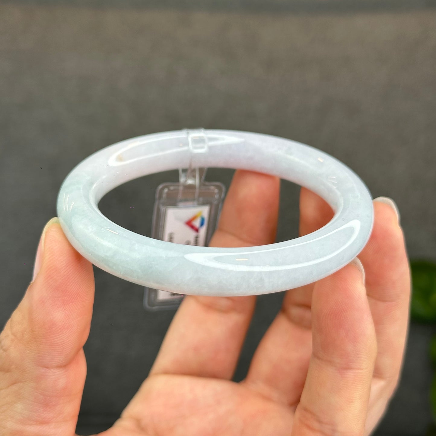 Natural Semi-Translucent Light Green with Touch of Light Taro Purple Type A Jadeite Jade Bangle Chopstick Style Size 56.4 mm